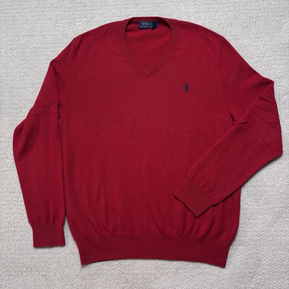 Polo Ralph Lauren Merino Wool V-Neck Sweater Mens L Prep Old Money Quiet Luxury